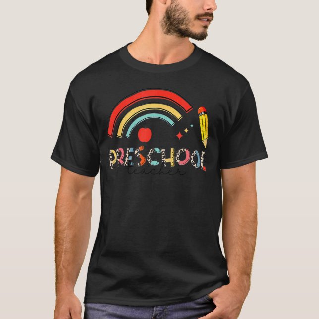 T-shirt Enseignant préscolaire Leopard Rainbow Pré K Ensei (Devant)