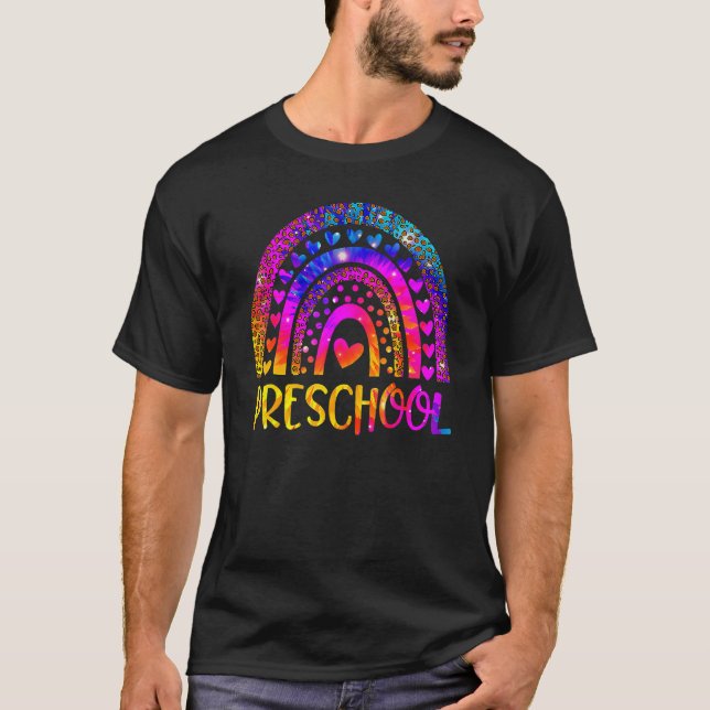 T-shirt Enseignant préscolaire Leopard Tie Dye Rainbow Ret (Devant)
