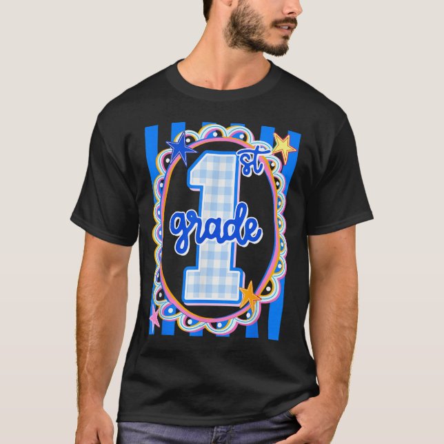 T-shirt Enseignant rayé rétro de première année dos 1ère a (Devant)