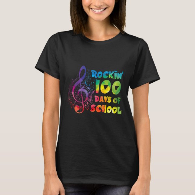 T-shirt Enseignant - rockin 100 Jours De Musique Scolaire  (Devant)