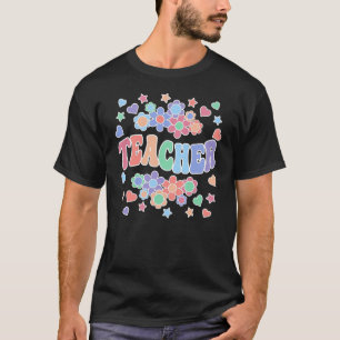 T-shirt ENSEIGNANT-Super rétro, Fleurs, Coeurs, Étoiles