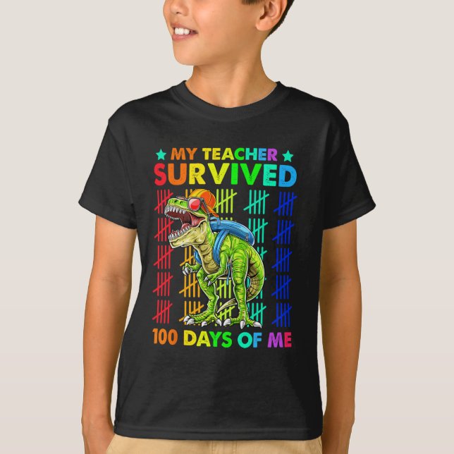 T-shirt Enseignant Survécu 100 Jours De Moi Dinosaur T-rex (Devant)