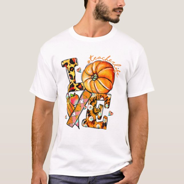 T-shirt Enseignant Vie Amour Citrouille (Devant)