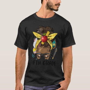 T-shirt Enseignante Afro Vie Chignon Désordonné Cinquième