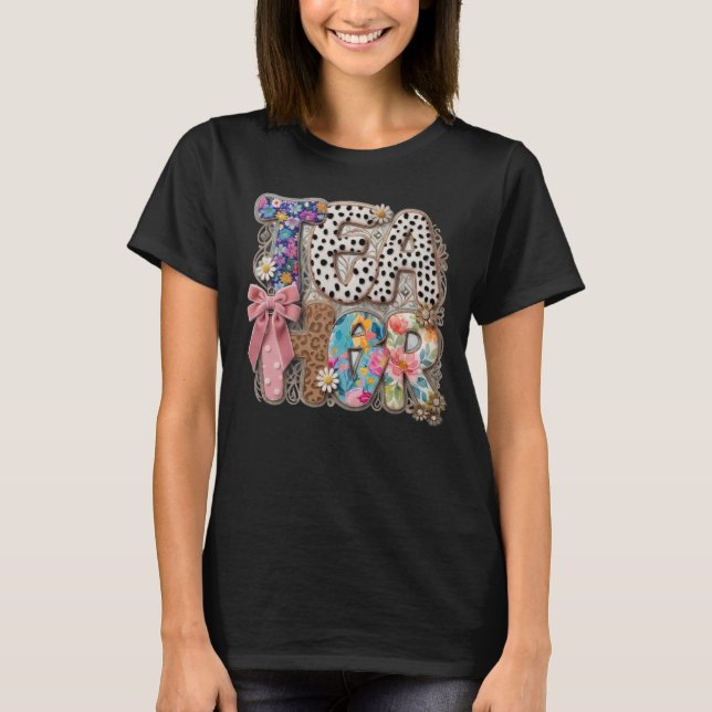 T-shirt Enseignante Coquette Rétro - Fleur de Léopard  (Devant)