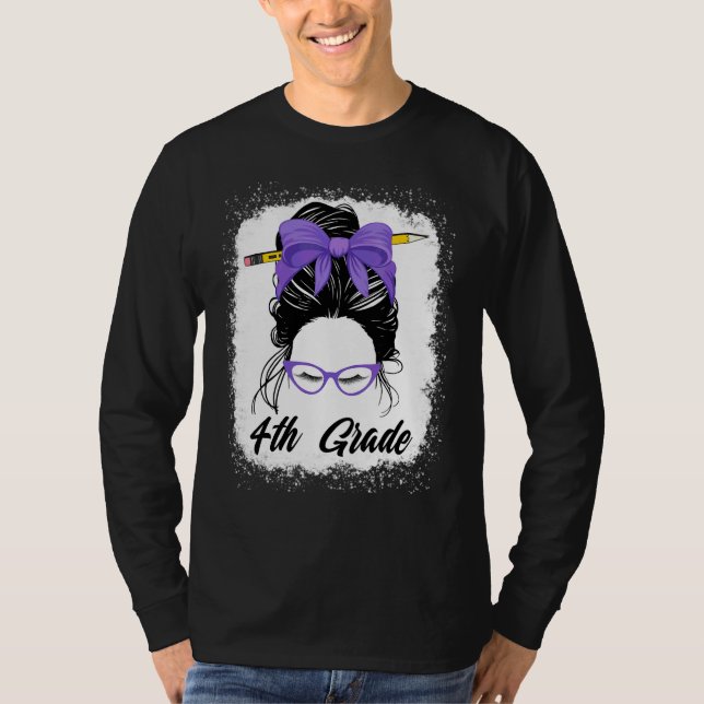 T-shirt Enseignante de 4e année Chignon Méssy Femmes Viole (Devant)