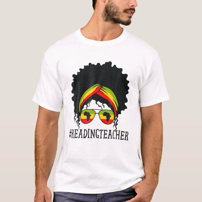 T-shirt Enseignante de lecture Femmes africaines Messy Bun (Devant)
