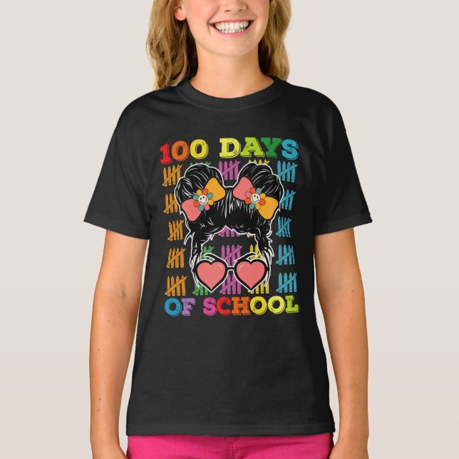 T-shirt Enseignante Nœud Méche 100 Jours D'école (Devant)