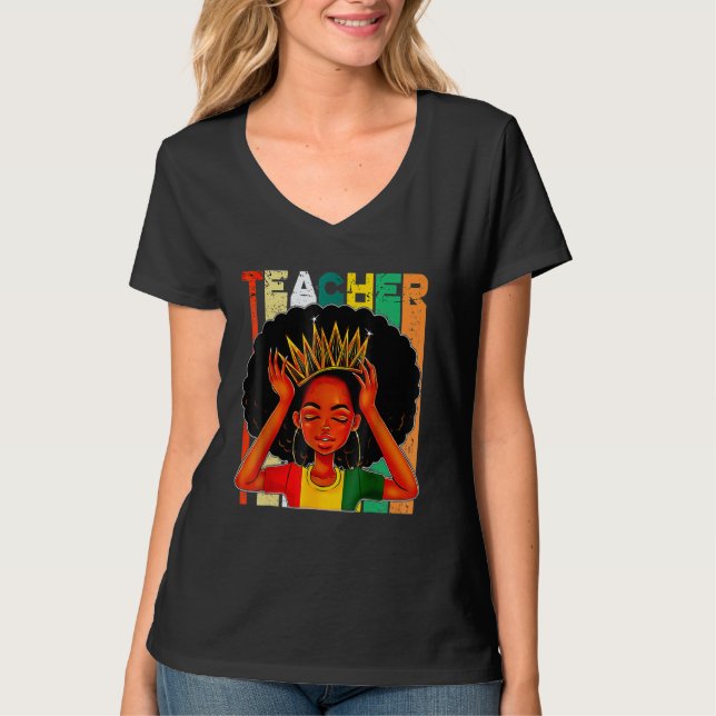T-shirt Enseignante noire Afro Retro Correspondant Poitrin (Devant)