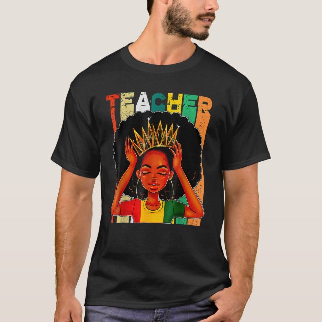T-shirt Enseignante noire Afro Retro Correspondant Poitrin (Devant)