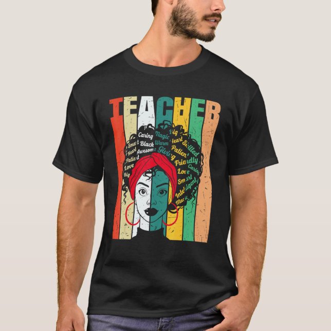 T-shirt Enseignante noire Afro Retro Mois de l'histoire no (Devant)