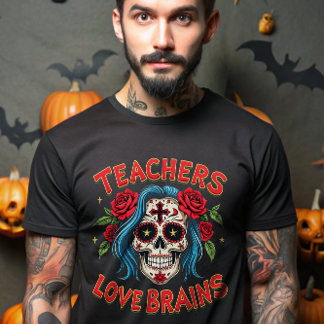 T-shirt Enseignants Aimer Cerveaux Halloween Crâne de sucr