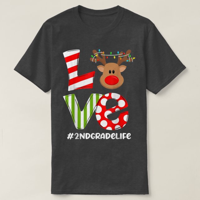 T-shirt Enseignants de 2e année de l'amour Reindeer Light  (Design devant)