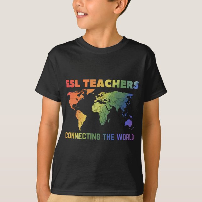 T-shirt Enseignants ESL Connecter Le Monde Enseignant Virt (Devant)