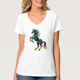 T-shirt Enseigne au néon Cheval Style Rétro Glitch
