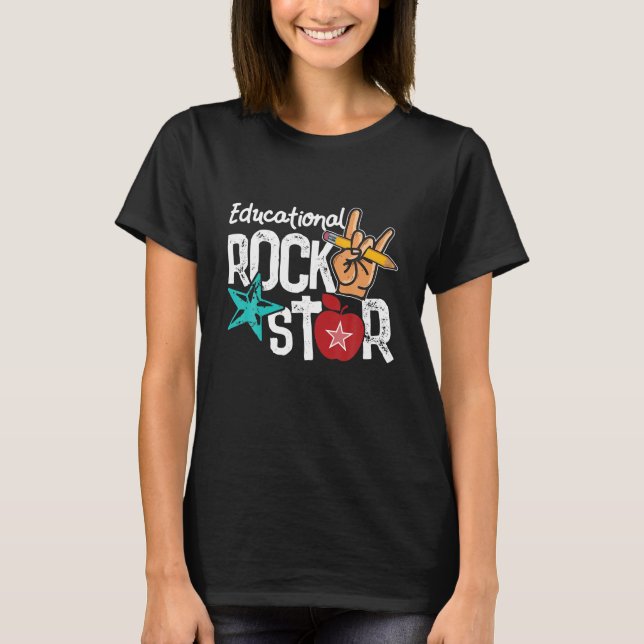 T-shirt Enseignement Rockstar Enseignant Cadeau Retour À L (Devant)