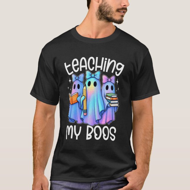 T-shirt Enseigner à mes Boos Pastel Galaxy Ghost Bow Hallo (Devant)