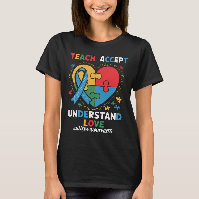 T-shirt Enseigner Accepter Comprendre Amour Enseignant Cœu (Devant)