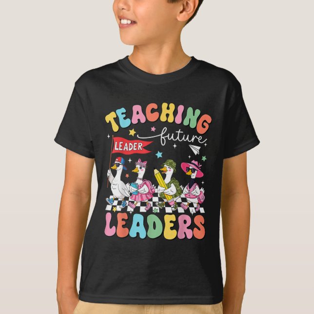 T-shirt Enseigner aux futurs leaders Prof fou de canard Do (Devant)