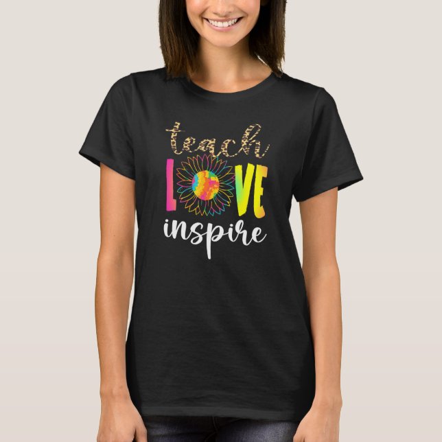 T-shirt Enseigner l'amour Inspirer Leopard Tie Dye Sunflow (Devant)
