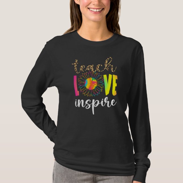 T-shirt Enseigner l'amour Inspirer Leopard Tie Dye Sunflow (Devant)