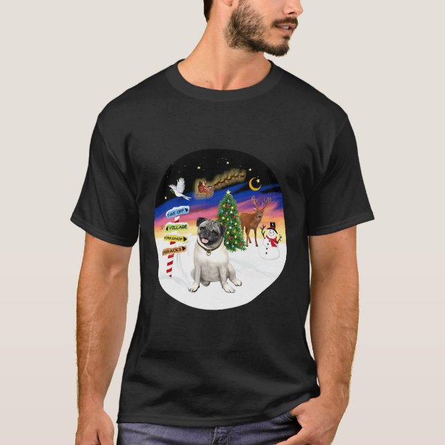 T-shirt Enseignes de Noël avec un Pug 805 (Devant)
