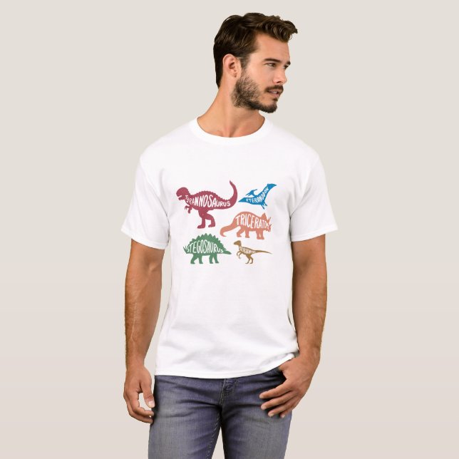 T-shirt Ensemble de silhouettes de différents dinosaures (Devant entier)