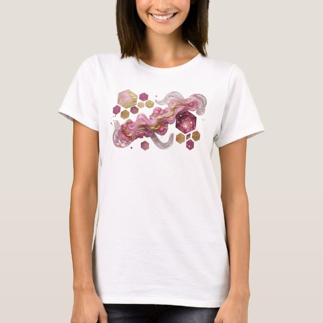 T-shirt Ensemble Hexagone Pailleté Or Rose Classique (Devant)