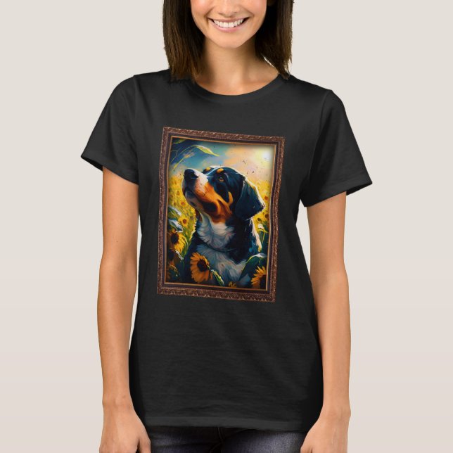 T-shirt Entlebucher Mountain Painting Sunflower Flower Mam (Devant)