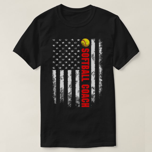 T-shirt Entraîneur de softball américain Drapeau (Design devant)