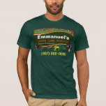 T-shirt Entrepôt de pelouse Aménagement de l'herbe Coupe T<br><div class="desc">Marquez votre entreprise d'aménagement paysager de pelouse avec ces t-shirts verts. Customisez en ajoutant vos propres informations si nécessaire. Les oeuvres d'art incluses sur cette chemise sont la tondeuse à gazon,  le râteau de cour,  le souffleur de feuilles et les coupe-bordure de haie.</div>