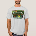 T-shirt Entrepôt de pelouse Aménagement de l'herbe Coupe T<br><div class="desc">Marquez votre entreprise d'aménagement paysager de pelouse avec ces t-shirts verts. Customisez en ajoutant vos propres informations si nécessaire. Les oeuvres d'art incluses sur cette chemise sont la tondeuse à gazon,  le râteau de cour,  le souffleur de feuilles et les coupe-bordure de haie.</div>