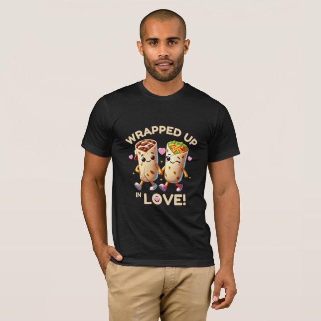 T-shirt Enveloppé dans l'amour : Burrito Duo (Devant entier)