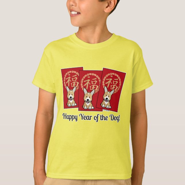 T-shirt Enveloppe rouge chinoise Lucky Corgi Année du chie (Devant)