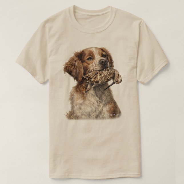 T-shirt Épagneul breton, Passion pour les oiseaux (Design devant)