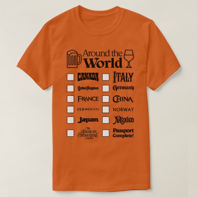 T-shirt Epcot Boire autour du monde Black Text Canada Fir (Design devant)