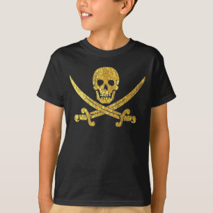 T-shirt Épées croisées par crâne de pirate dans la feu