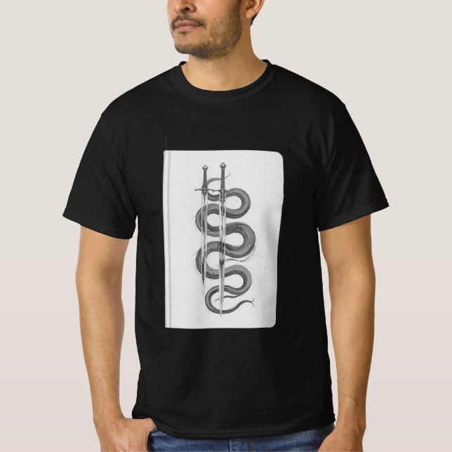 T-shirt Épées doubles et art mystique du serpent (Devant)