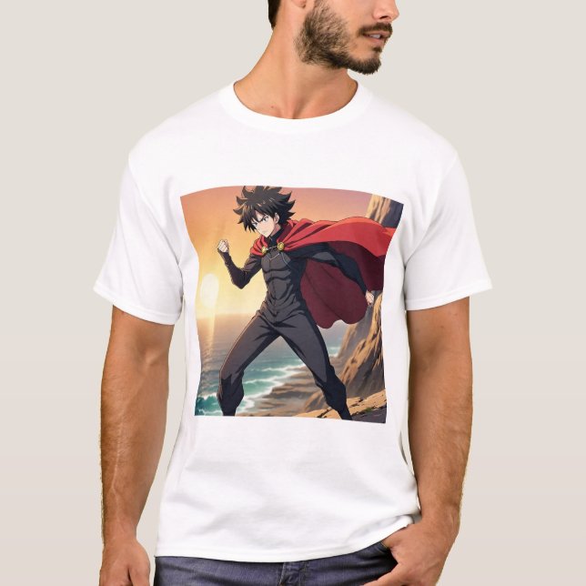 T-shirt Epic Anime Hero at Sunset – Powerful Warrior with  (Devant)