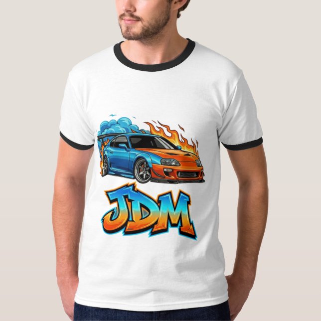 T-shirt Epic JDM Street Racing Drift Car Flaming Graphic (Devant)