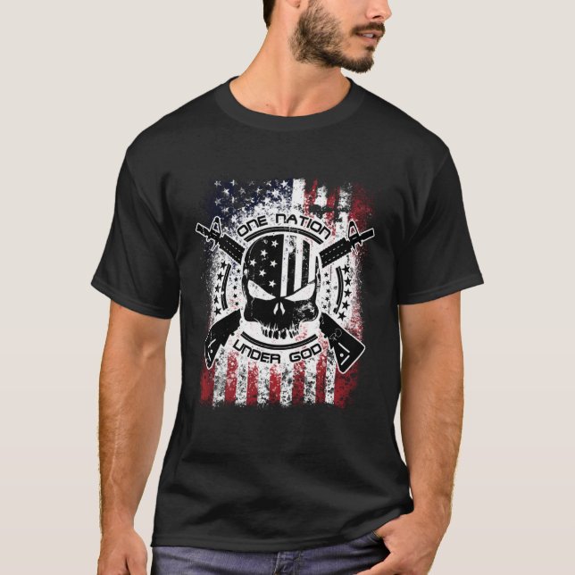 T-shirt Epic Patriotique Une Nation Sous Dieu Militaire Pu (Devant)