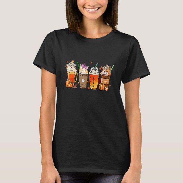 T-shirt Épice citrouille Automne Chat Boissons (Devant)