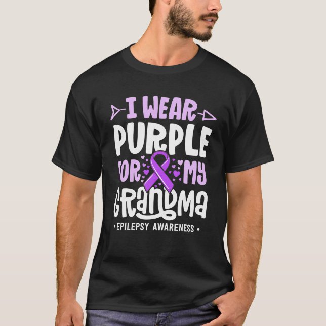 T-shirt Epilepsie Ruban Je Porte Violet Pour Ma Grand-Mère (Devant)