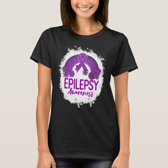 T-shirt Epilepsy Awareness Bleached Rainbow Purple Ribbon (Devant)