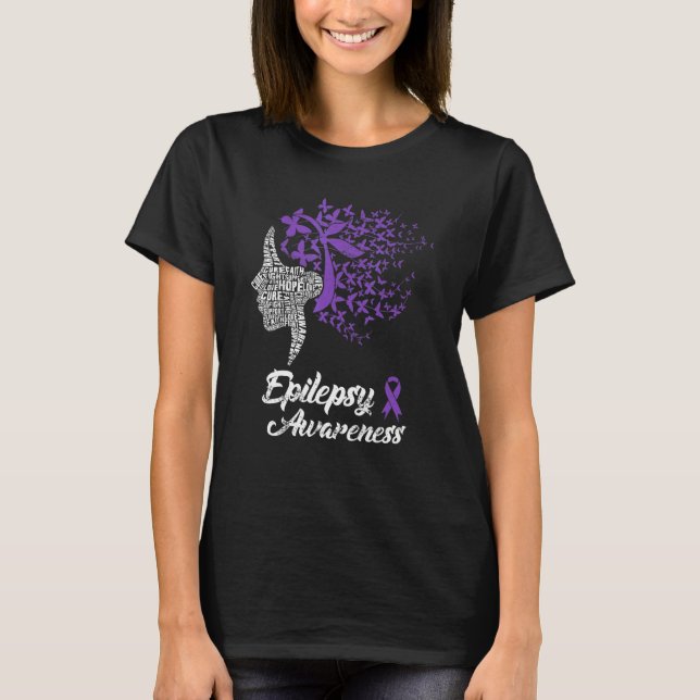 T-shirt Epilepsy Awareness Butterfly Purple Ribbon Women (Devant)