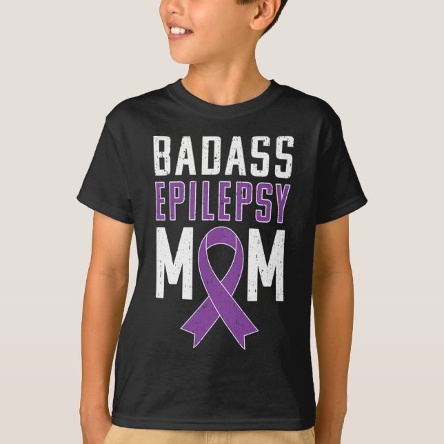 T-shirt Epilepsy Awareness Byd Epilepsy Mom Purple Ribbon  (Devant)