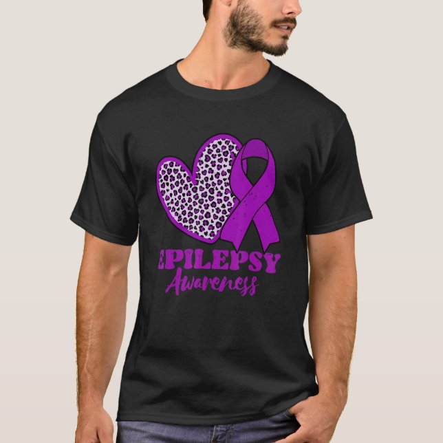 T-shirt Epilepsy Awareness Heart Purple Ribbon (Devant)