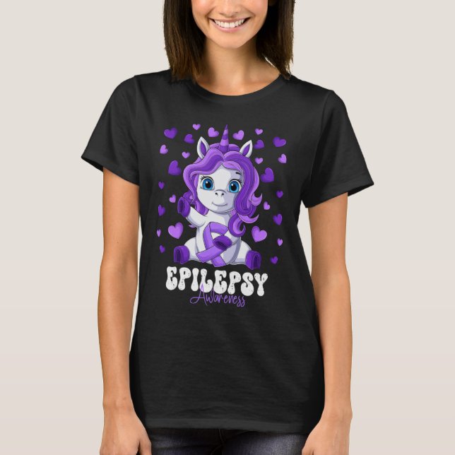 T-shirt Epilepsy Awareness Month Purple Ribbon Unicorn (Devant)