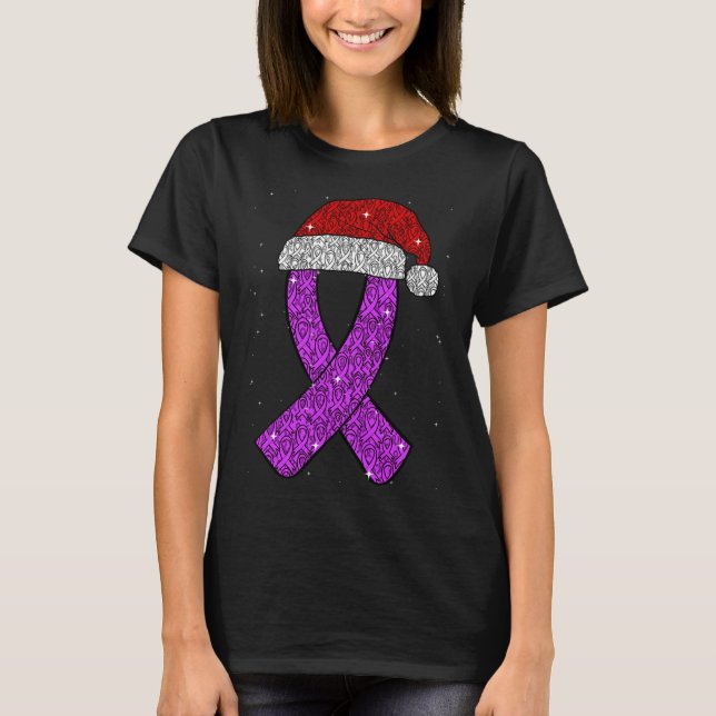 T-shirt Epilepsy Christmas Hat Purple Awareness Ribbon Sei (Devant)