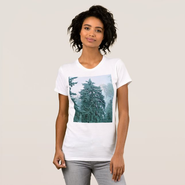 T-shirt Épinette de Noël avec neige (Devant entier)